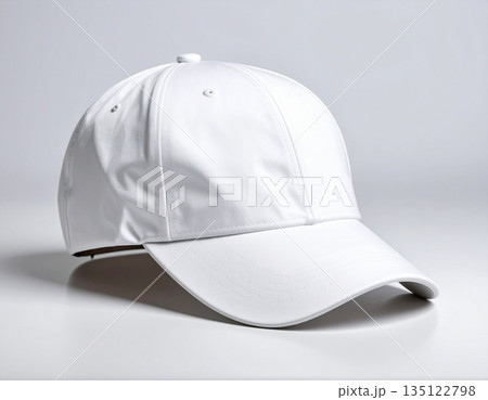 ホワイトの無地のキャップのモックアップサンプル　ファッション　帽子　白背景 135122798