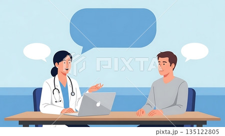 Female doctor consulting male patient in modern clinic 135122805