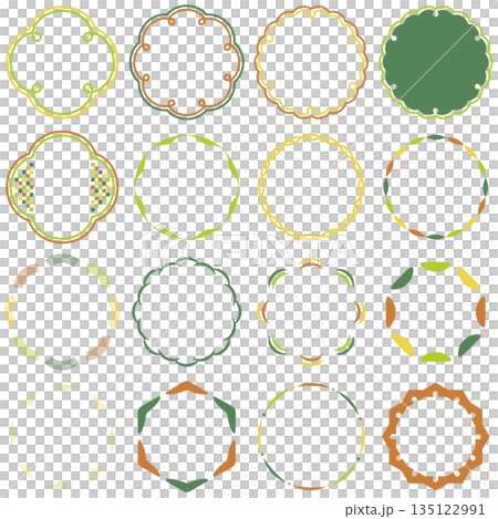 Japanese frame design, modern and retro decorative material, Japanese style, Japan, New Year, green, yellow-green, orange, yellow, autumn, autumn leaves 135122991