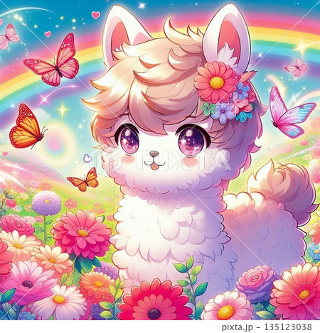 不思議な花の中のアルパカ 135123038