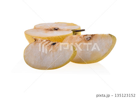 whole and half of chinese pear isolated on white background 135123152