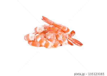 Cooked shrimps isolated on white background. 135123165
