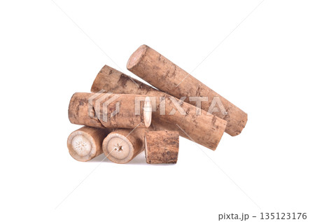 burdock roots or kobo isolated on white background 135123176