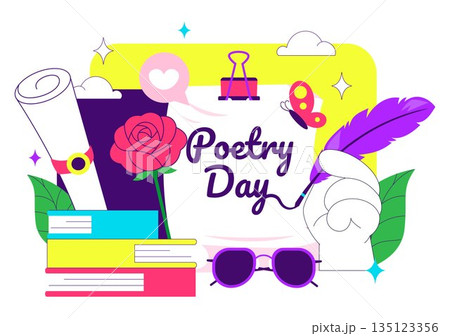 World Poetry Day Vector Illustration on March 21 Featuring Writing Tools Typewriter Literature Flat Cartoon Style Background World Poetry Day Vector Illustration on March 21 Featuring Writing Tools Typewriter Literature Flat Cartoon Style Background 135123356