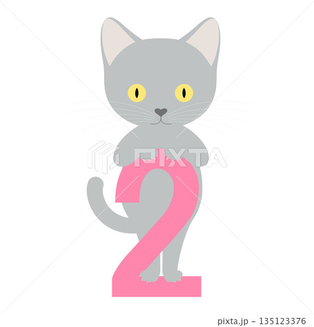 猫の日_数字の「2」によじ登るネコ 135123376