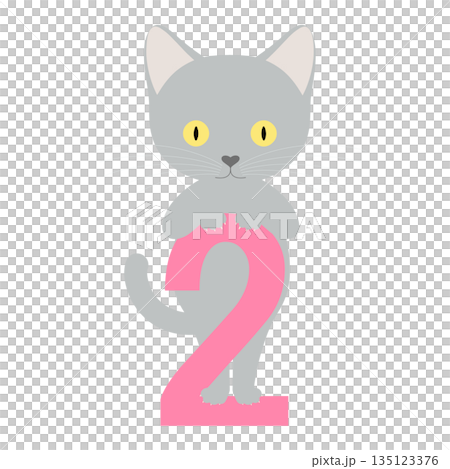猫の日_数字の「2」によじ登るネコ 135123376