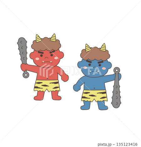 節分のイラスト素材 赤鬼と青鬼 節分のイラスト素材 赤鬼と青鬼 135123416