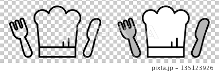 Chef hat and knife and fork icon. 135123926