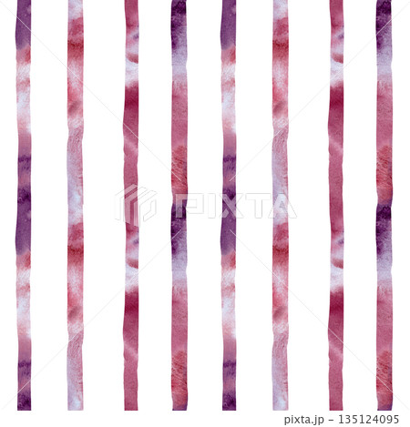 Watercolor stripe seamless pattern background in pink and purple colors isolated on white. Graphic wallpaper art. Hand drawn pastel red lines texture for fashion design. Endless brushstrokes backdrop. Watercolor stripe seamless pattern background in pink and purple colors isolated on white. Graphic wallpaper art. Hand drawn pastel red lines texture for fashion design. Endless brushstrokes backdrop. 135124095