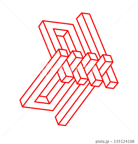 Impossible optical illusion shapes. Logo. Optical art object. Impossible figures. Unreal geometric objects. Impossible optical illusion shapes. Logo. Optical art object. Impossible figures. Unreal geometric objects. 135124186