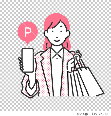 一位女士正在使用智慧型手機支付購物。 135124258