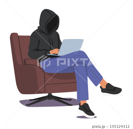 Hooded Figure Typing Fake News On Laptop In Secrecy, Casting Doubt On Online Information Credibility 135124312