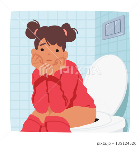 Young Girl Using The Toilet, Private And Routine Moment Of Daily Life, Symbolizing Growth And Independence Young Girl Using The Toilet, Private And Routine Moment Of Daily Life, Symbolizing Growth And Independence 135124320