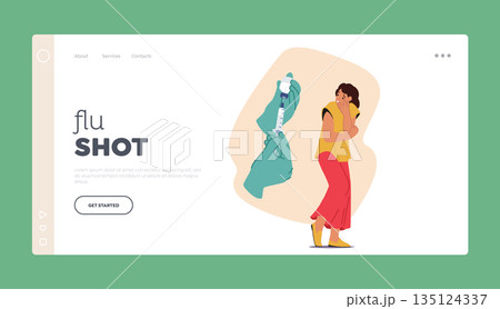 Flu Shot Landing Page Template. Young Woman Character Shows Signs Of Fear And Apprehension of Injection Flu Shot Landing Page Template. Young Woman Character Shows Signs Of Fear And Apprehension of Injection 135124337