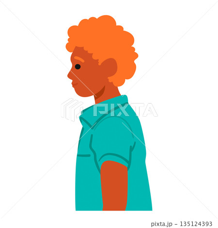 Redheaded Man With Curly Hair, Seen In Profile, Stands Confidently, His Fiery Locks Framing His Face With An Air Redheaded Man With Curly Hair, Seen In Profile, Stands Confidently, His Fiery Locks Framing His Face With An Air 135124393