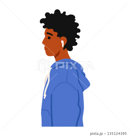 African Teenage Male Character Standing In Profile, Exudes Youthful Confidence With A Strong, Defined Silhouette 135124395