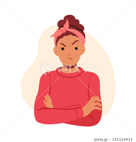 Angry Female Character With Negative Emotions, Frustration, Annoyance And Anger. Woman With Frown Face Angry Female Character With Negative Emotions, Frustration, Annoyance And Anger. Woman With Frown Face 135124433