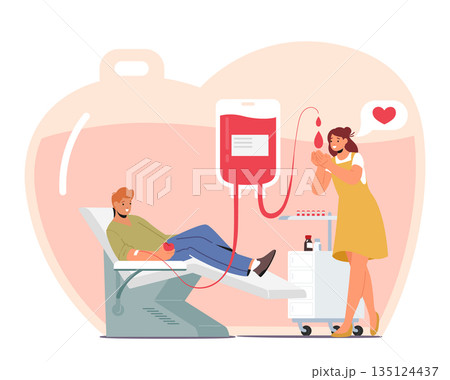 Male Character Donate Blood. Process Of Donating Involves Screening, Eligibility Check, Blood Draw. Helps Save Lives Male Character Donate Blood. Process Of Donating Involves Screening, Eligibility Check, Blood Draw. Helps Save Lives 135124437