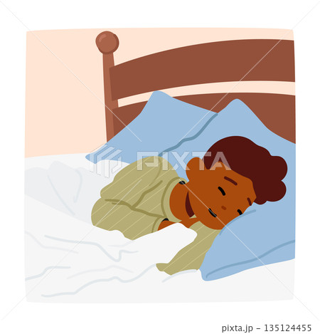 Resting Peacefully, The Boy Sleeps Soundly After The Long Busy Day. His Chest Rising And Falling With Each Gentle Breath Resting Peacefully, The Boy Sleeps Soundly After The Long Busy Day. His Chest Rising And Falling With Each Gentle Breath 135124455