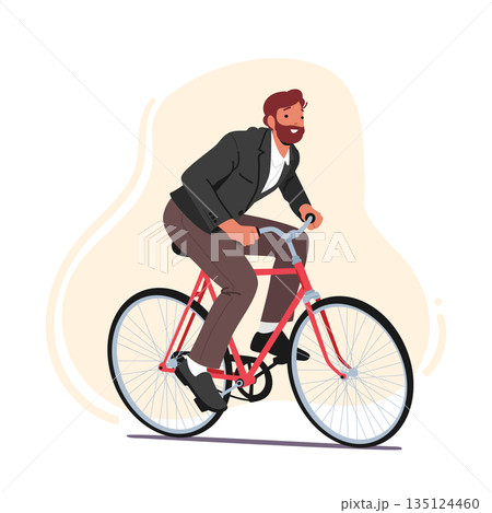 Businessman Character Wearing Formal Suit Riding Bicycle Taking Part In Corporate Competition Or Race Businessman Character Wearing Formal Suit Riding Bicycle Taking Part In Corporate Competition Or Race 135124460