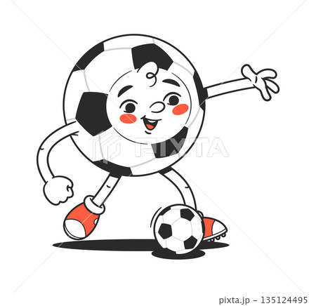 Joyful soccer ball character kicking 135124495