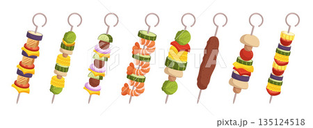 Assorted Kebab Selection Featuring Grilled Juicy Chicken, Tender Beef, Succulent Lamb, And Flavorful Vegetable Skewers Assorted Kebab Selection Featuring Grilled Juicy Chicken, Tender Beef, Succulent Lamb, And Flavorful Vegetable Skewers 135124518