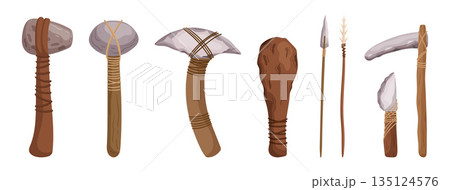 Arrowhead, Hand Axe, Scraper, Chisel, And Hammerstone Essential Stone Age Tools, Crafted From Stone, Bone 135124576