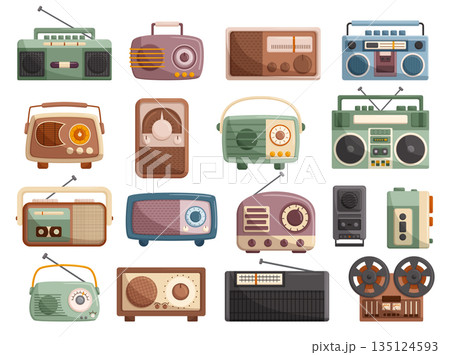 Vintage Music Recorders Set. Nostalgic Audio Devices That Capture And Play Back Analog Music, Vector Illustration Vintage Music Recorders Set. Nostalgic Audio Devices That Capture And Play Back Analog Music, Vector Illustration 135124593