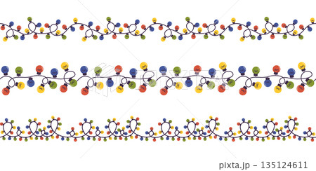 Vibrant Christmas Light Garlands Set. Winter Home Decor, Twinkling With Holiday Cheer, Festive Lights Borders Vibrant Christmas Light Garlands Set. Winter Home Decor, Twinkling With Holiday Cheer, Festive Lights Borders 135124611