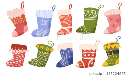Christmas Socks, Festive And Cozy, Adorned With Holiday Motifs Like Stars and Snowflakes, Perfect For Stuffing With Gift 135124695