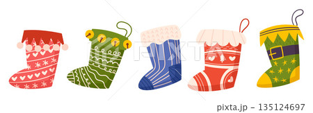 Cozy Christmas Socks, Adorned With Festive Patterns And Vibrant Colors, Bring Warmth And Holiday Cheer To Chilly Nights 135124697