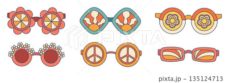Groovy Sunglasses Set. Stylish And Trendy Eyewear Collection With Vibrant Colors, Funky Designs, And Uv Protection Groovy Sunglasses Set. Stylish And Trendy Eyewear Collection With Vibrant Colors, Funky Designs, And Uv Protection 135124713