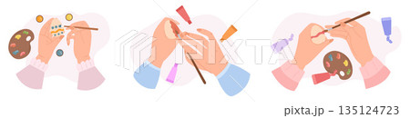 Female Hands Painting Colorful Easter Eggs, Creating Fun And Festive Atmosphere For Holiday-themed Promotions Female Hands Painting Colorful Easter Eggs, Creating Fun And Festive Atmosphere For Holiday-themed Promotions 135124723