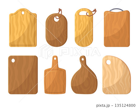 Set Of Wooden Cutting Boards Features A Beautifully Crafted Surface, With An Intricate Pattern Of Grains 135124800