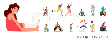 Character With Disabilities, Men And Women With Physical, Sensory, Cognitive, Or Emotional Impairments, Vector 135124983