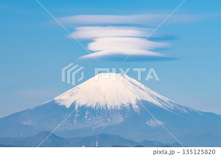 《神奈川県》富士山をのぞむ湘南海岸のビーチ 《神奈川県》富士山をのぞむ湘南海岸のビーチ 135125820