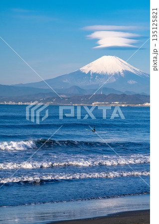 《神奈川県》富士山をのぞむ湘南海岸のビーチ 135125821