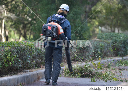 公園の整備 剪定後の枝葉をエンジンブロアーで処理 公園の整備 剪定後の枝葉をエンジンブロアーで処理 135125954