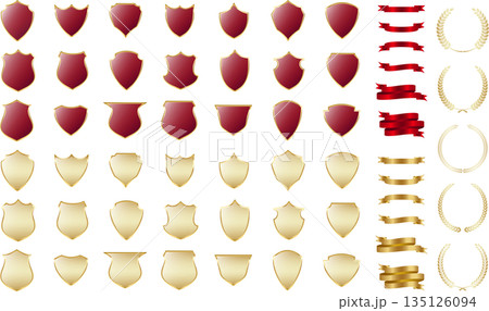 光沢と立体感のある盾形のエンブレムベース　アワードリボンと月桂冠もセットで組み合わせ自由	 135126094