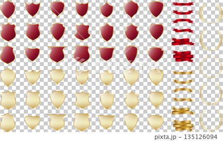 光沢と立体感のある盾形のエンブレムベース　アワードリボンと月桂冠もセットで組み合わせ自由	 135126094