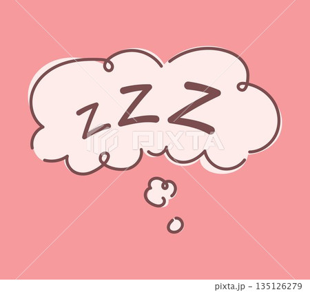 Cute ZZZ sleeping cloud thought bubble on soft pink background, cozy cartoon illustration about sleep, dreams and relaxation, simple pastel design for bedtime mood, rest concept, calm night feeling Cute ZZZ sleeping cloud thought bubble on soft pink background, cozy cartoon illustration about sleep, dreams and relaxation, simple pastel design for bedtime mood, rest concept, calm night feeling 135126279