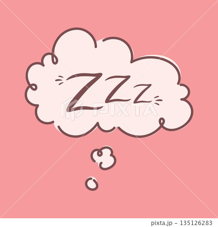 Cute sleeping thought bubble with zzz text on pink background. Hand drawn dreaming cloud for rest nap and bedtime. Cozy illustration in soft pastel style for relaxation calm mood and wellness themes Cute sleeping thought bubble with zzz text on pink background. Hand drawn dreaming cloud for rest nap and bedtime. Cozy illustration in soft pastel style for relaxation calm mood and wellness themes 135126283