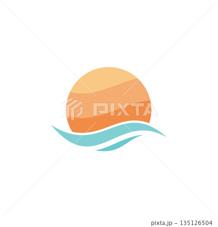 Sun and blue ocean waves logo 135126504