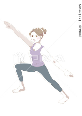 戦士のポーズをとる女性のヨガイラスト 戦士のポーズをとる女性のヨガイラスト 135126569