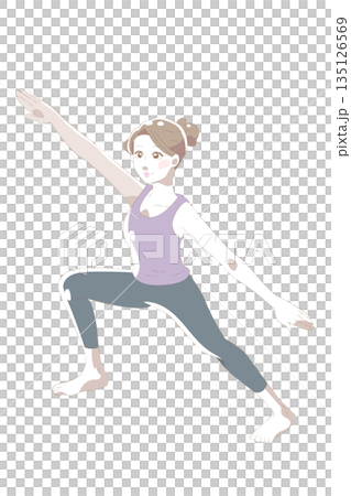 戦士のポーズをとる女性のヨガイラスト 戦士のポーズをとる女性のヨガイラスト 135126569
