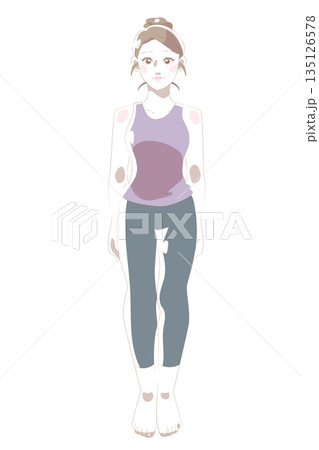 リラックスして立つ女性のヨガポーズイラスト リラックスして立つ女性のヨガポーズイラスト 135126578
