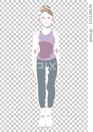 リラックスして立つ女性のヨガポーズイラスト リラックスして立つ女性のヨガポーズイラスト 135126578