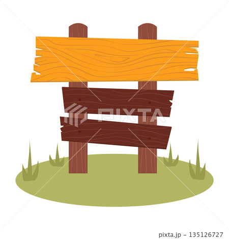 Hiking wooden pointer in flat design. Trekking signboard, camping guidepost. Vector illustration isolated. Hiking wooden pointer in flat design. Trekking signboard, camping guidepost. Vector illustration isolated. 135126727