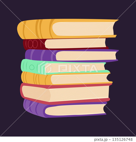 Old magic books stack in flat design. Wizard library and witch handbooks. Vector illustration isolated. 135126748
