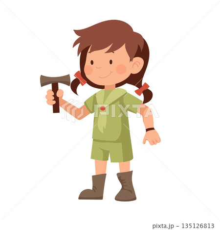 Cute girl scout in flat design. Teenager in uniform at summer camping. Vector illustration isolated. Cute girl scout in flat design. Teenager in uniform at summer camping. Vector illustration isolated. 135126813